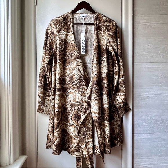 Nwt GANNI Tiger’s Eye Poplin Wrap Dress - Picture 3 of 15